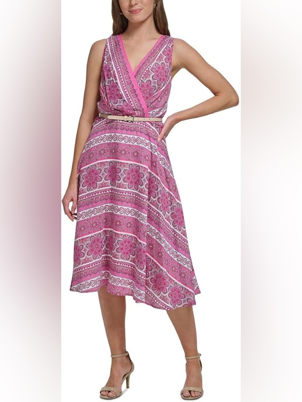 Tommy Hilfiger Women Pink Midi Wrap Floral Dress Sz 10 Party Cocktail Sleeveless